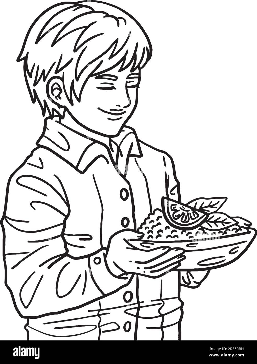 Thanksgiving Boy Holding Food isolé adulte Illustration de Vecteur