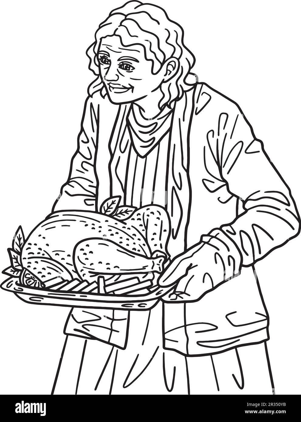 Grand-mère de Thanksgiving et dinde rôtie isolée Illustration de Vecteur