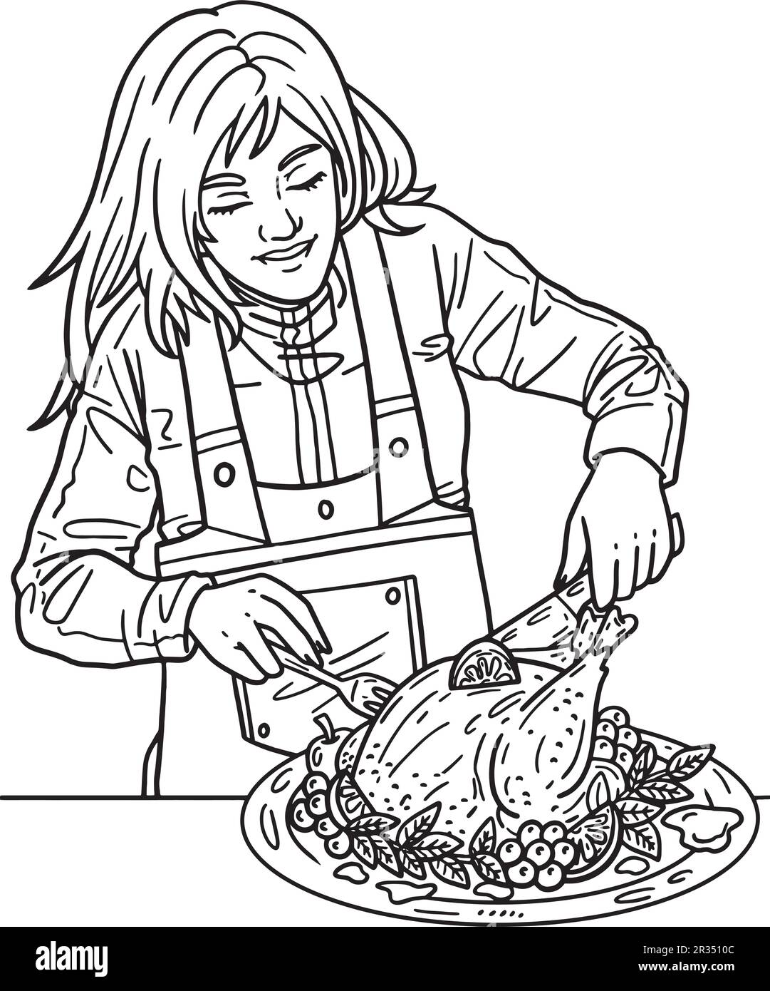 Femme de Thanksgiving découpage de dindes adultes isolés Illustration de Vecteur