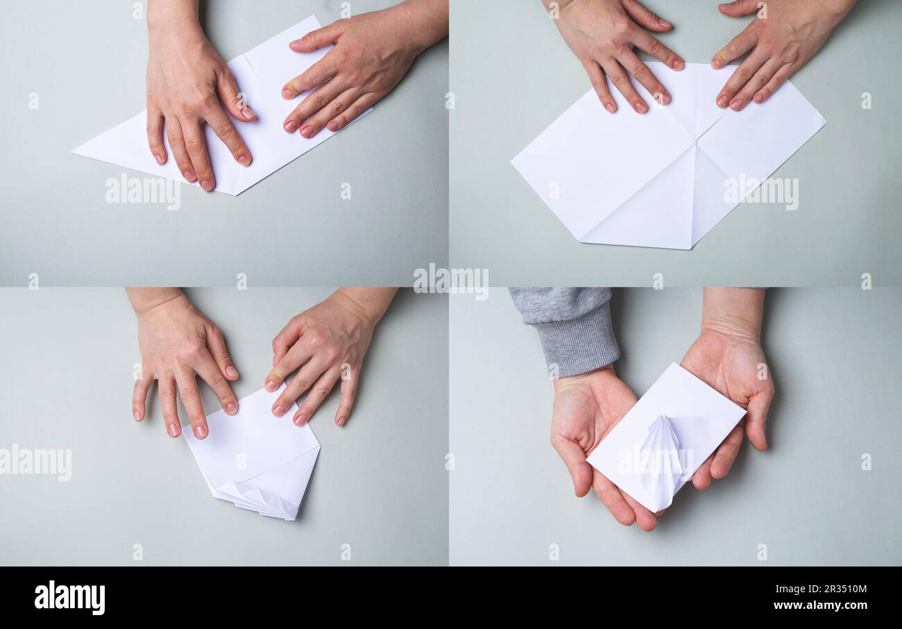 Comment faire une enveloppe en papier à la maison. Mains faisant l'enveloppe.  Instructions étape par étape Photo Stock - Alamy