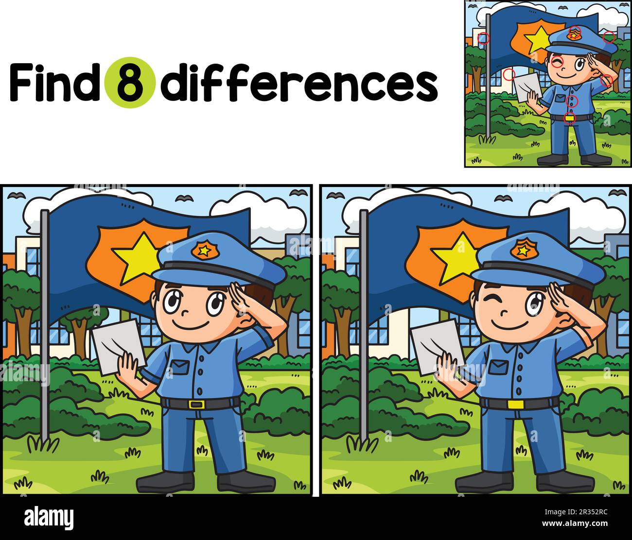 Saluant l'agent de police trouve les différences Illustration de Vecteur