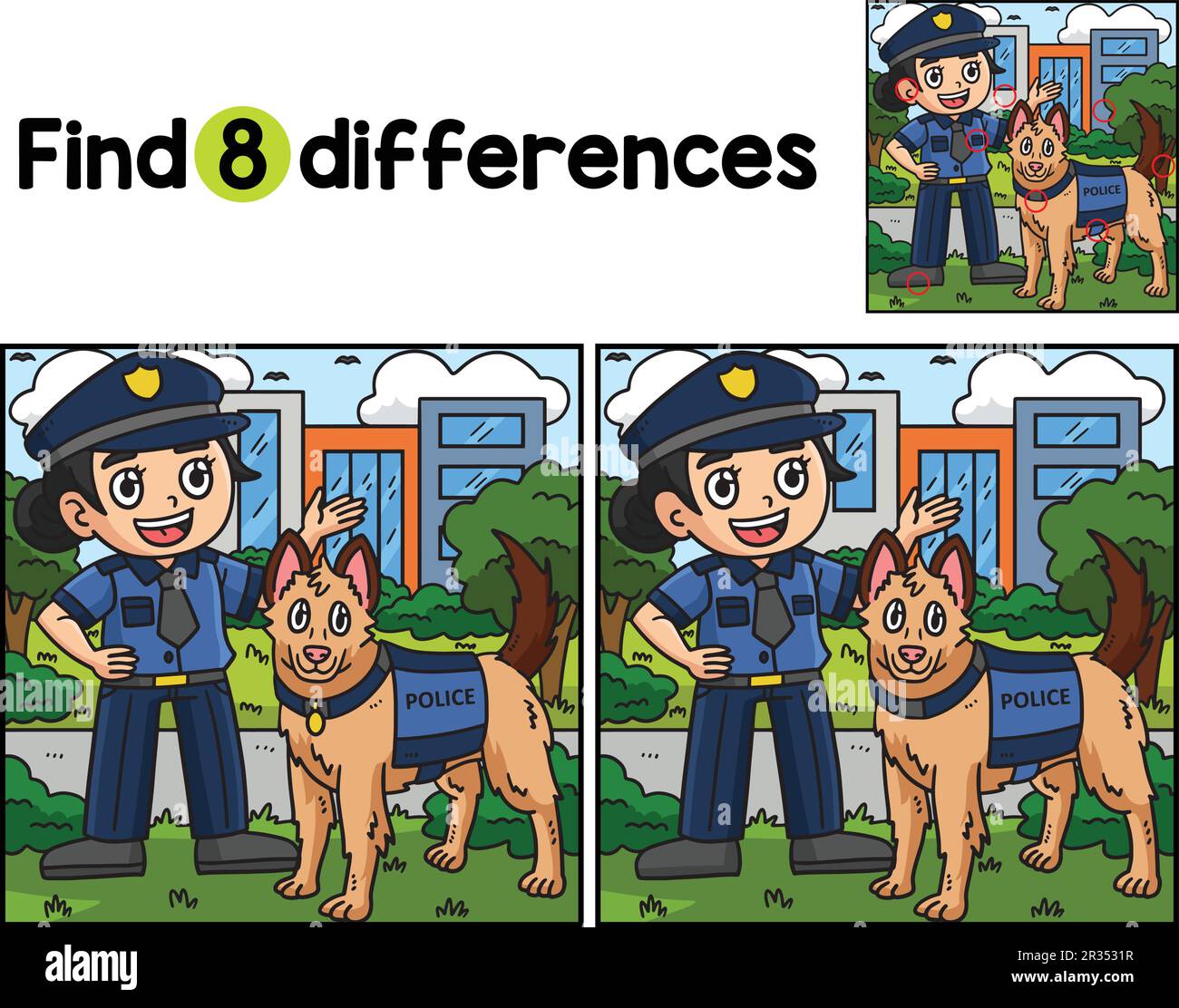 Policiers chien de police trouver les différences Illustration de Vecteur