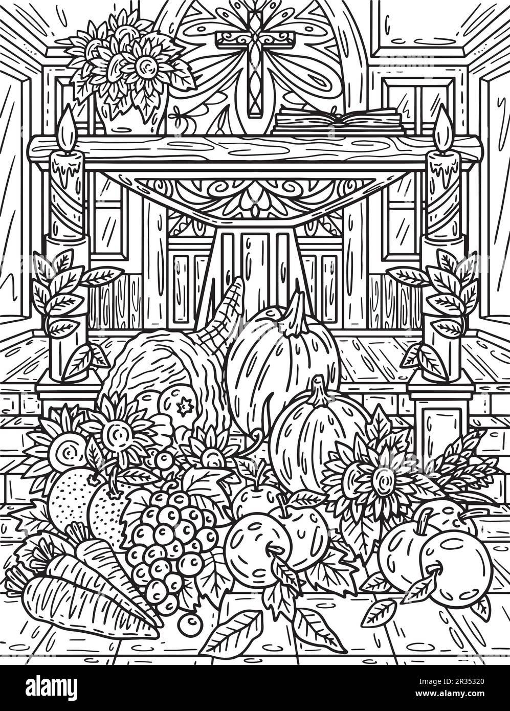 Autel de Thanksgiving récolte d'automne adultes coloration Illustration de Vecteur