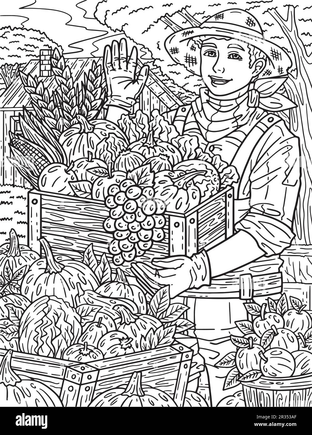 Thanksgiving Farmer avec la coloration Harvest adults Illustration de Vecteur