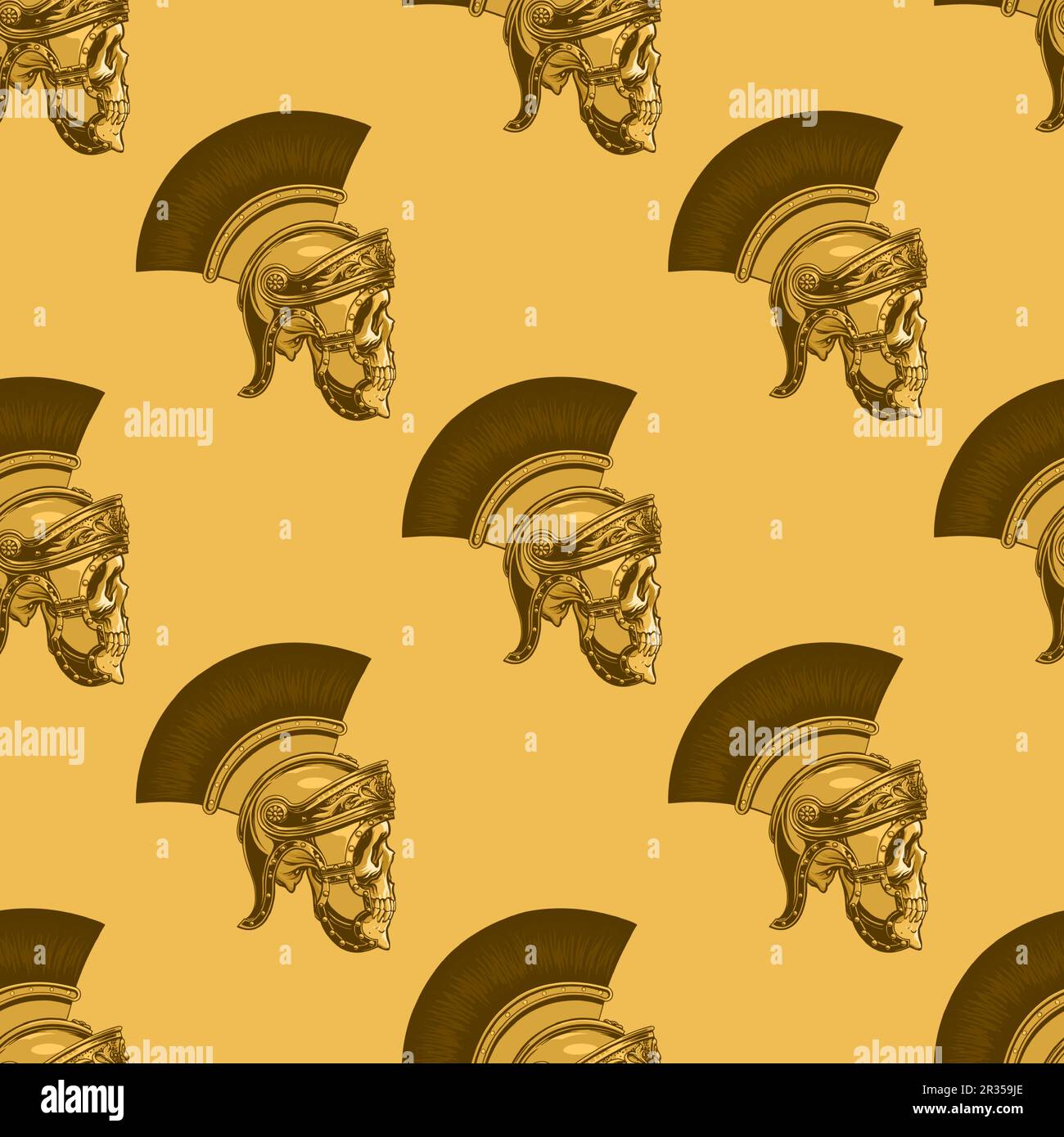 Crâne dans un casque gladiateur dans un motif monochrome dans le style de la main de front pour l'impression et le design. Clipart vectoriel. Illustration de Vecteur