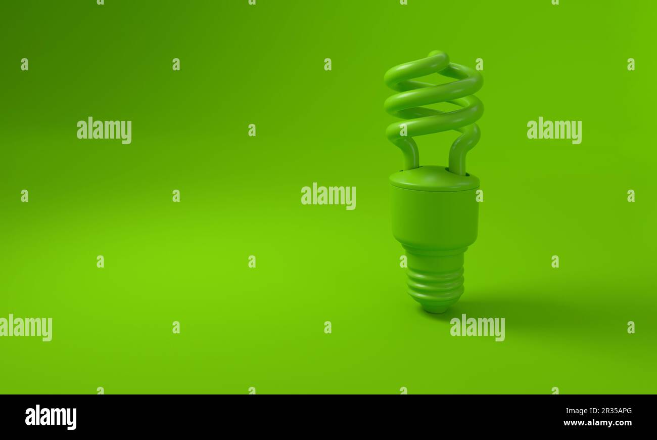 Ampoule sur fond vert. Concept de durabilité. 3D rendu. Banque D'Images