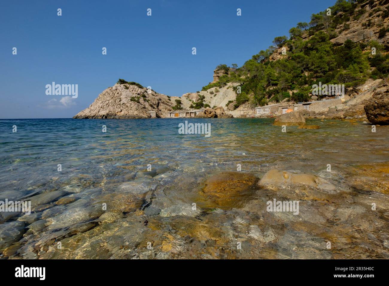 Es Portitxol, Municipio de Sant Joan de LabritjaIbiza, Iles Baléares, Espagne. Banque D'Images