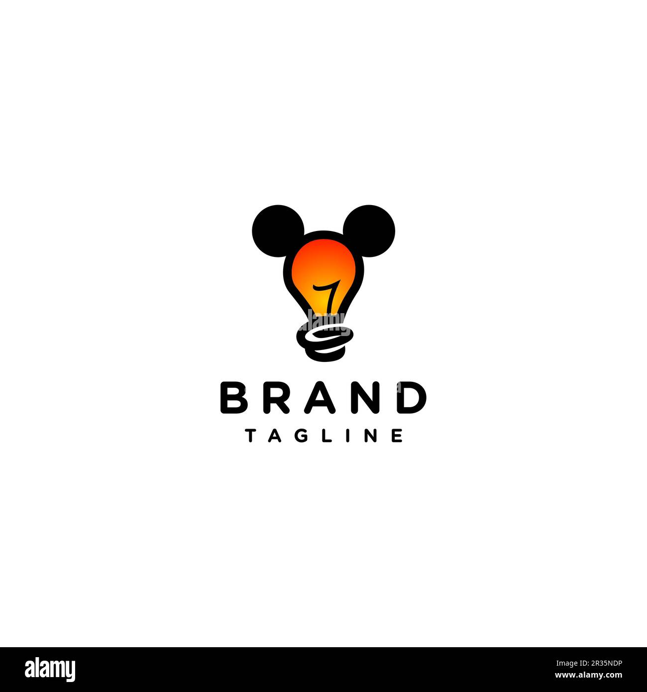 Logo Playful Lights avec deux oreilles rondes sur le côté. Une idée unique de logo inspiré dans un symbole de lampe qui a deux oreilles rondes sur le côté. Illustration de Vecteur