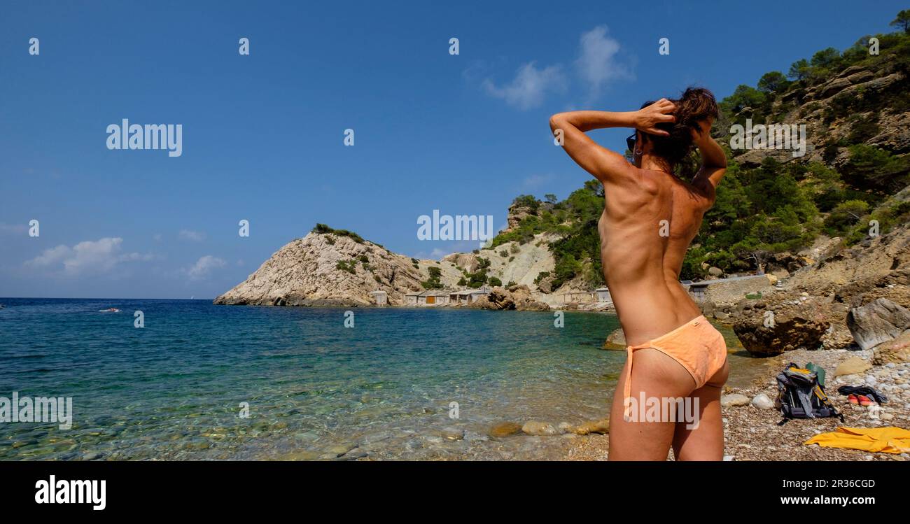 Es Portitxol, Municipio de Sant Joan de LabritjaIbiza, Iles Baléares, Espagne. Banque D'Images