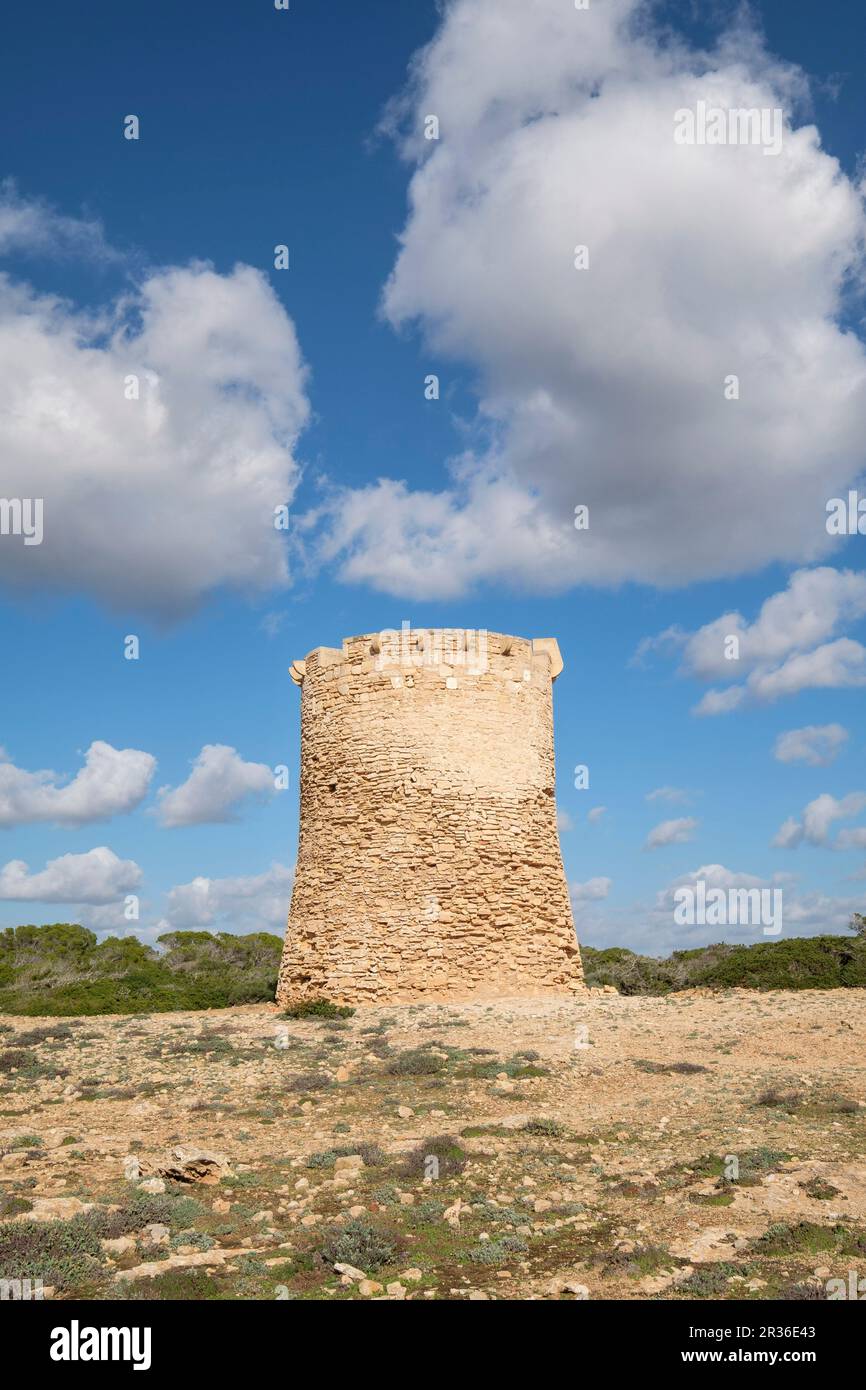 Tour de guet de S Estalella, année 1577, S'Estalella,Llucmajor, Mallorca, Iles Baléares, Espagne, Europe. Banque D'Images