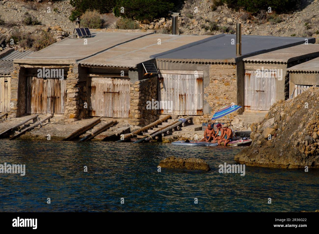 Es Portitxol, Municipalité de Sant Joan de LabritjaIbiza, Iles baléares, Espagne. Banque D'Images