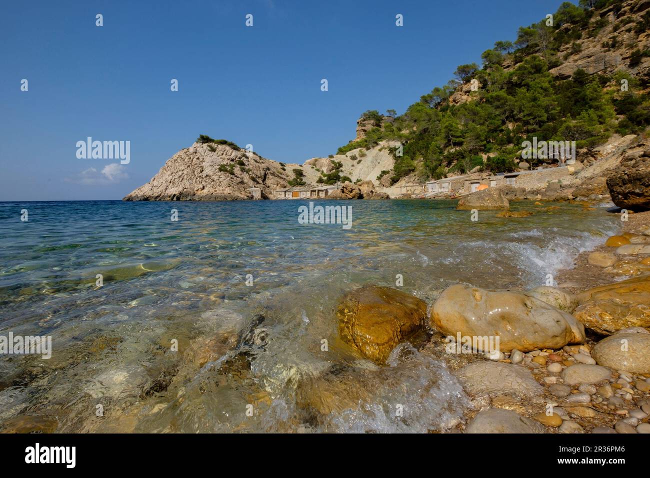 Es Portitxol, Municipio de Sant Joan de LabritjaIbiza, Iles Baléares, Espagne. Banque D'Images