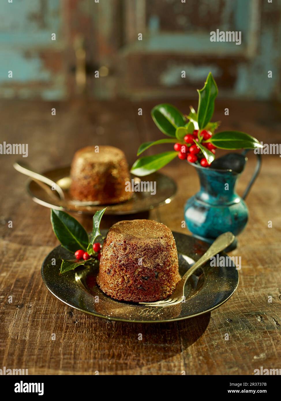 Mini-puddings de Noël Banque D'Images