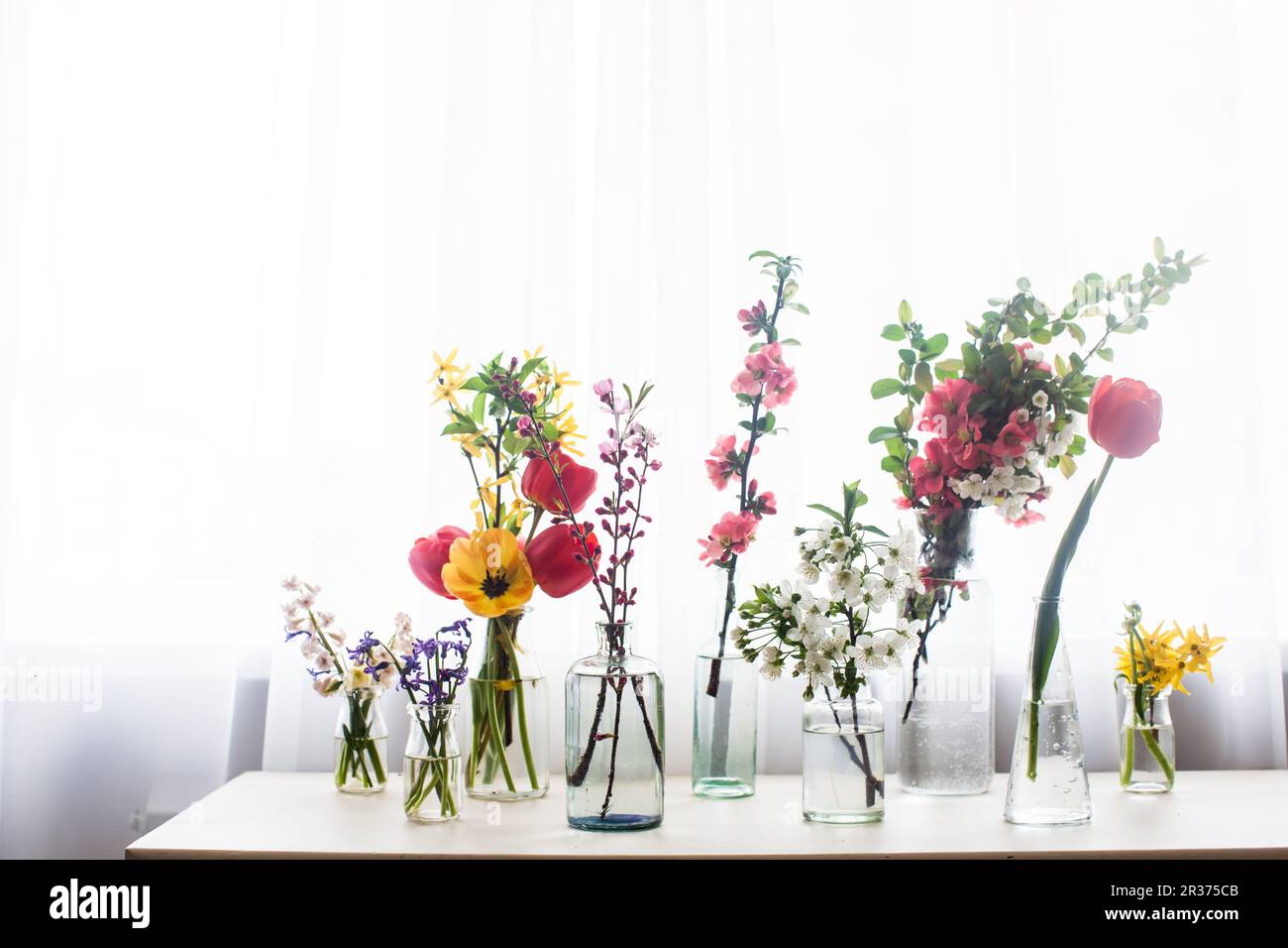 Groupe de fleurs différentes sur la table Banque D'Images