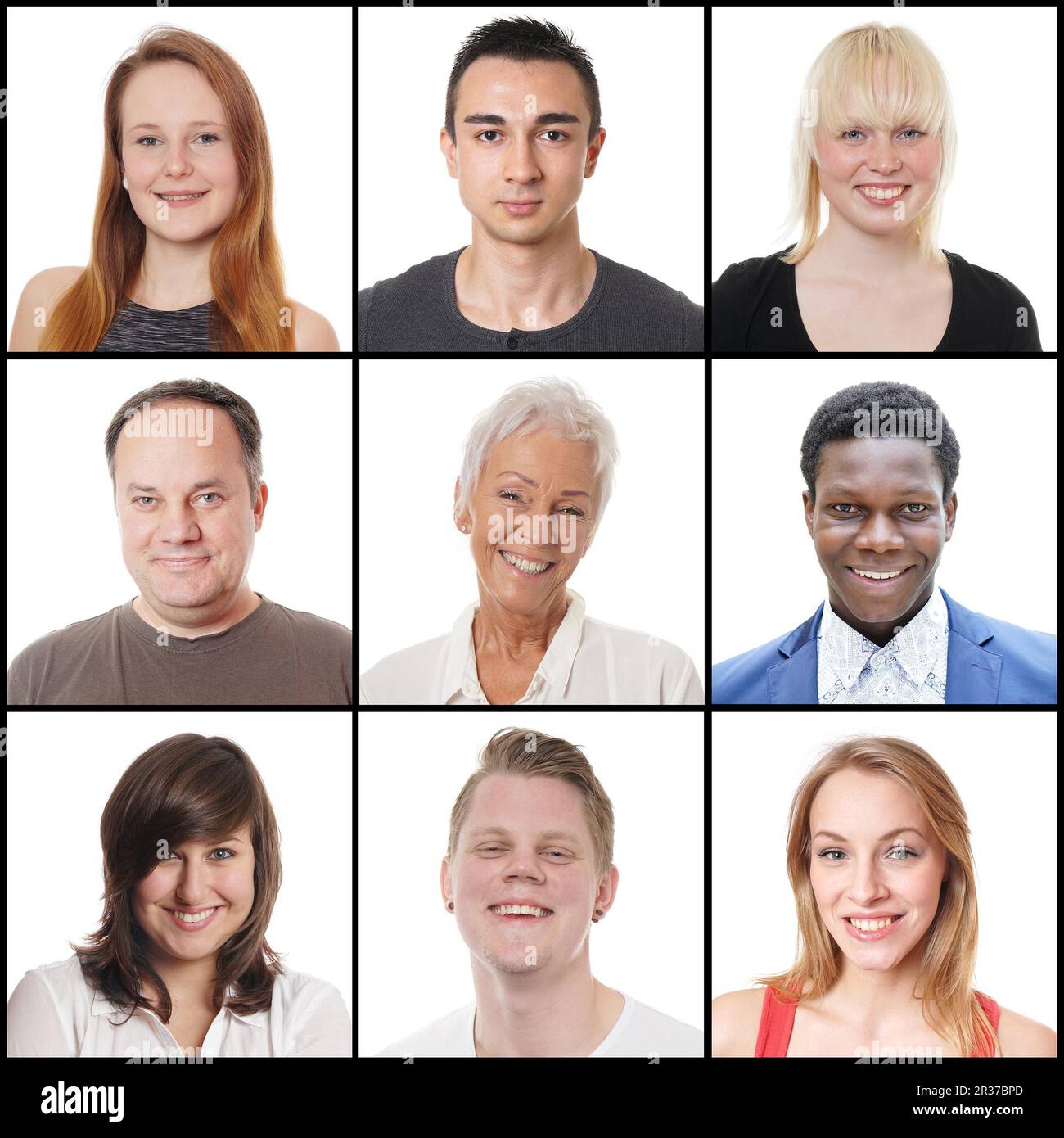 9 hommes et femmes entre 18 et 65 ans Banque D'Images