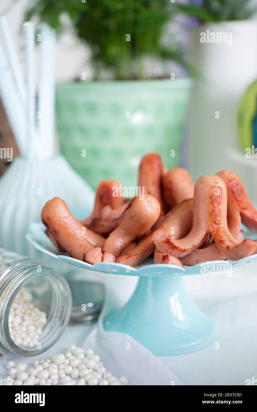 Petites saucisses de poulpe pour une fête sur le thème maritime Banque D'Images