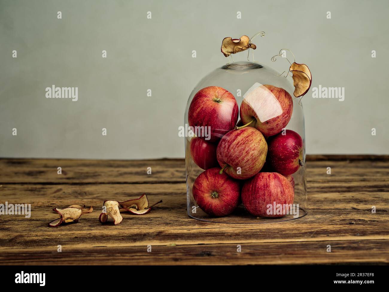 Miniature avec betteraves aux pommes et pommes fraîches sous cloche en verre Banque D'Images