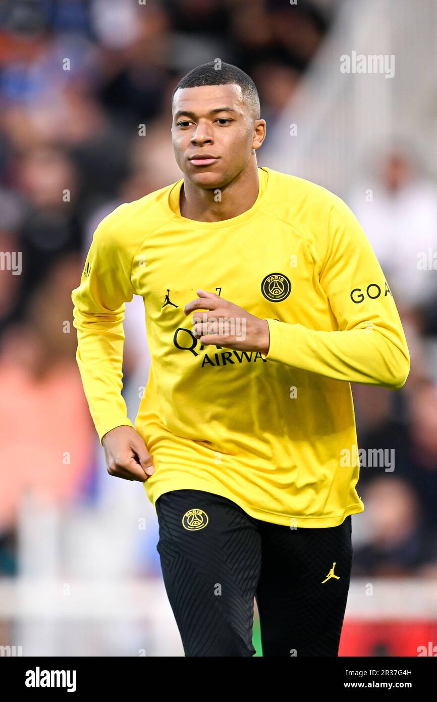 Paris, France. 21st mai 2023. Kylian Mbappe lors du match de football de la Ligue 1 entre AJ Auxerre (AJA) et Paris Saint Germain (PSG) sur 21 mai 2023 au Stade Abbe Deschamps à Auxerre, France. Crédit : Victor Joly/Alamy Live News Banque D'Images