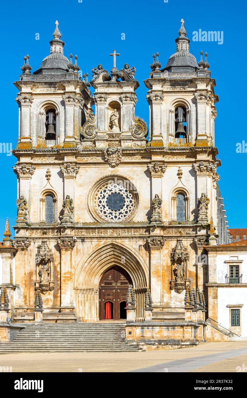 Mosteiro de Santa Maria, façade du monastère Santa Maria, monastère cistercien, Alcobaca, province d'Estrémadure et Ribatejo, Portugal, UNESCO Banque D'Images