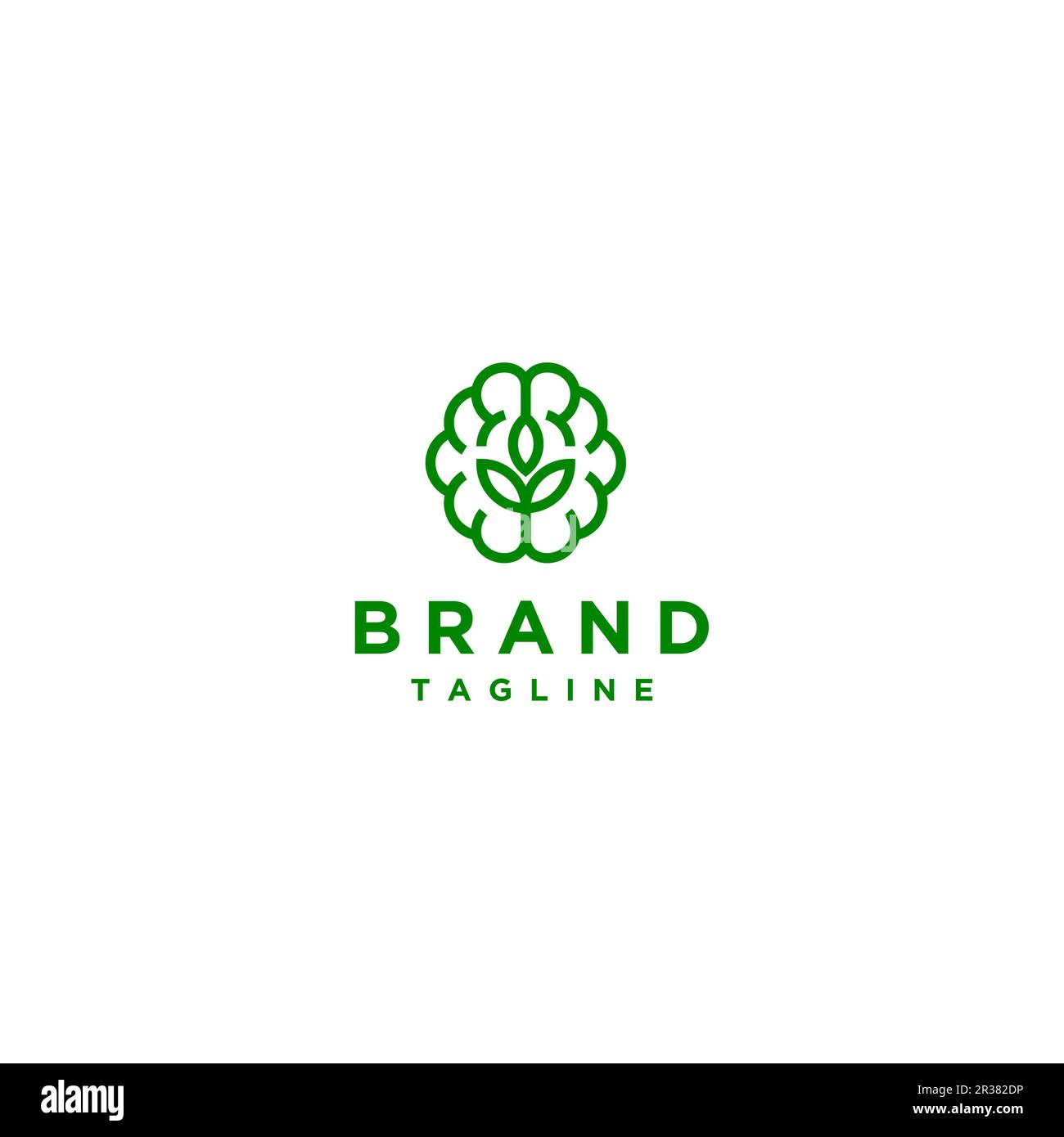 Icône de feuille à l'intérieur de Brain Symbol logo Design. Logo Brain simple avec icône en forme de feuille à l'intérieur. Illustration de Vecteur