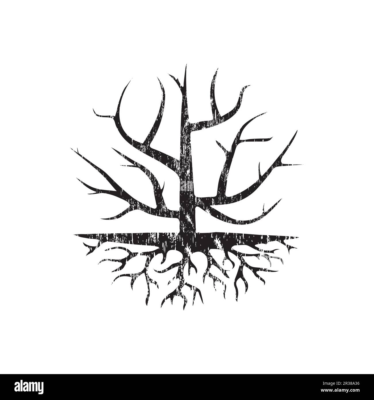 Symbole abstrait de grunge d'arbre à cercle noir Illustration de Vecteur