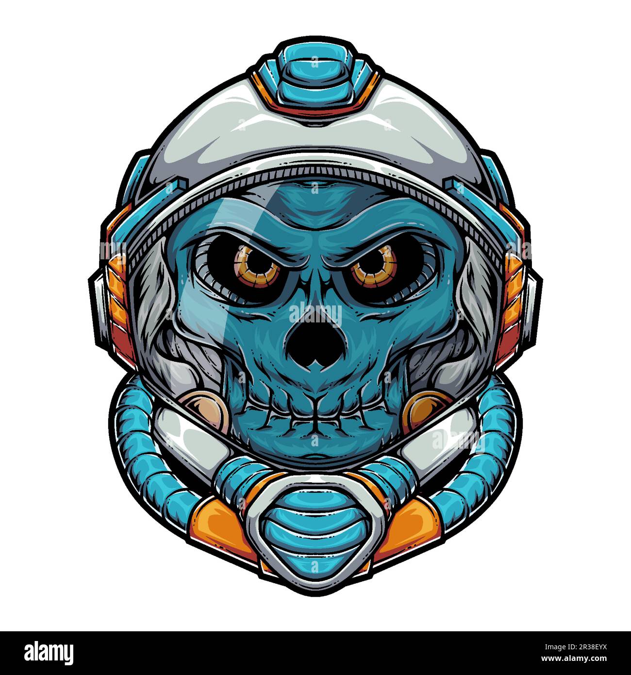 Illustration du personnage de la mascotte du crâne humain de l'astronaute Illustration de Vecteur