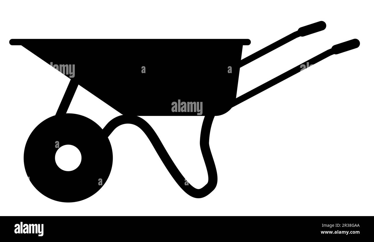 icône de chariot de brouette. agriculture chariot roue dessin animé ferme. panneau d'équipement d'outil de jardinage. style plat. Banque D'Images