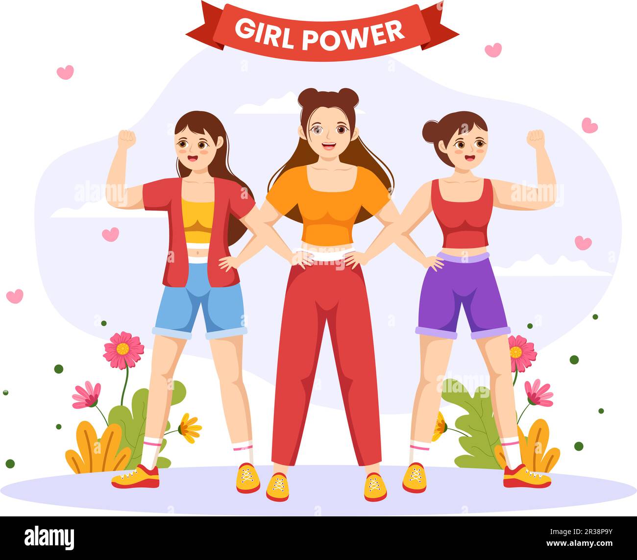 Girl Power Vector Illustration pour montrer les femmes peut également être plus forte et indépendante dans les droits de la femme et la diversité Flat dessin dessin animé à la main modèles Illustration de Vecteur