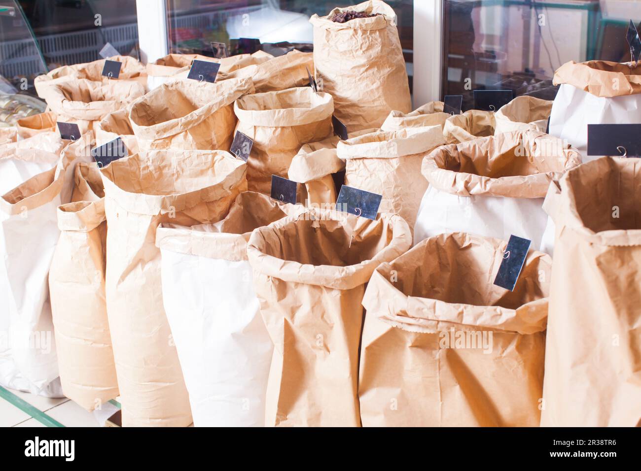 Sacs à déchets zéro Carton eco shop Banque D'Images
