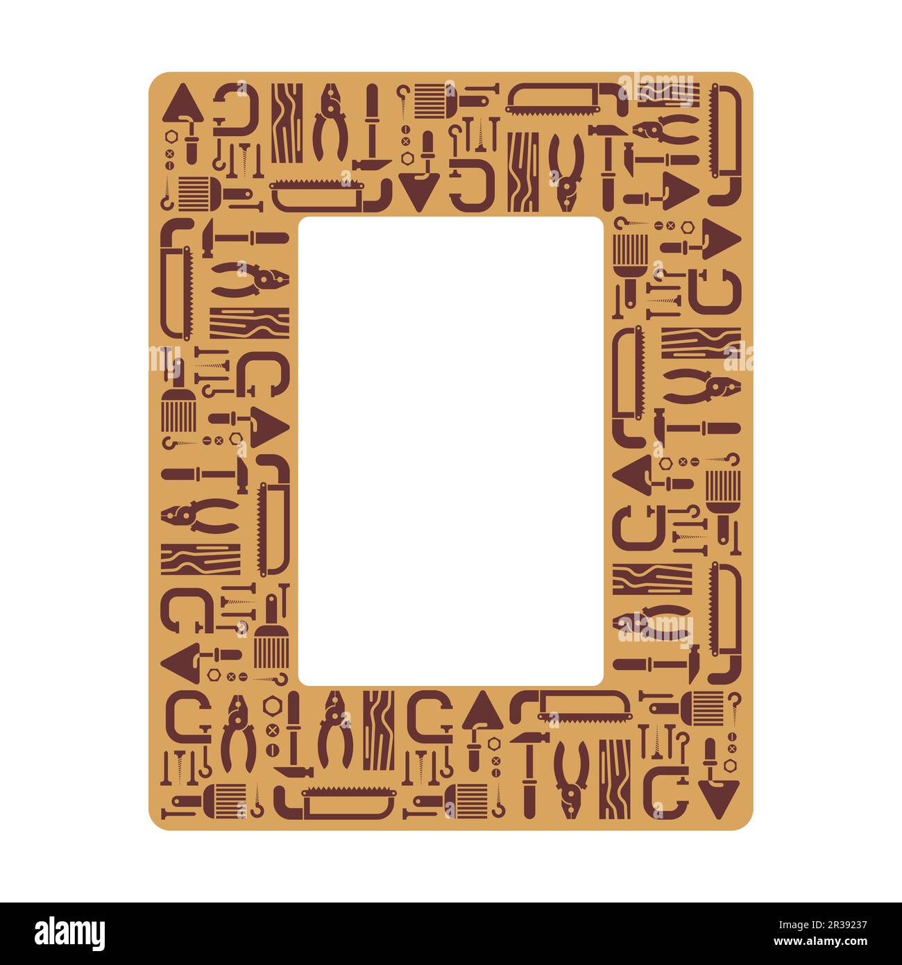 Les outils encadrent l'arrière-plan et placent le texte. scie et brosse, marteaux, pinces. Truelle et collier. Illustration de Vecteur
