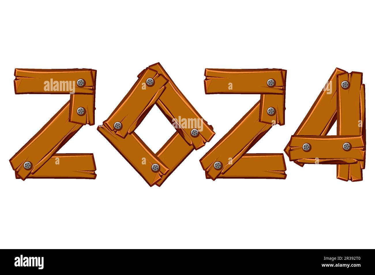 Numéro de bois 2024. Numéro deux mille vingt-quatre avec texture en bois, isolé sur un fond blanc Illustration de Vecteur