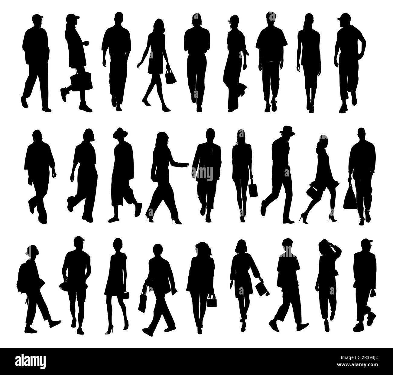 Silhouettes hommes d'affaires marchant en noir sur blanc Illustration de Vecteur