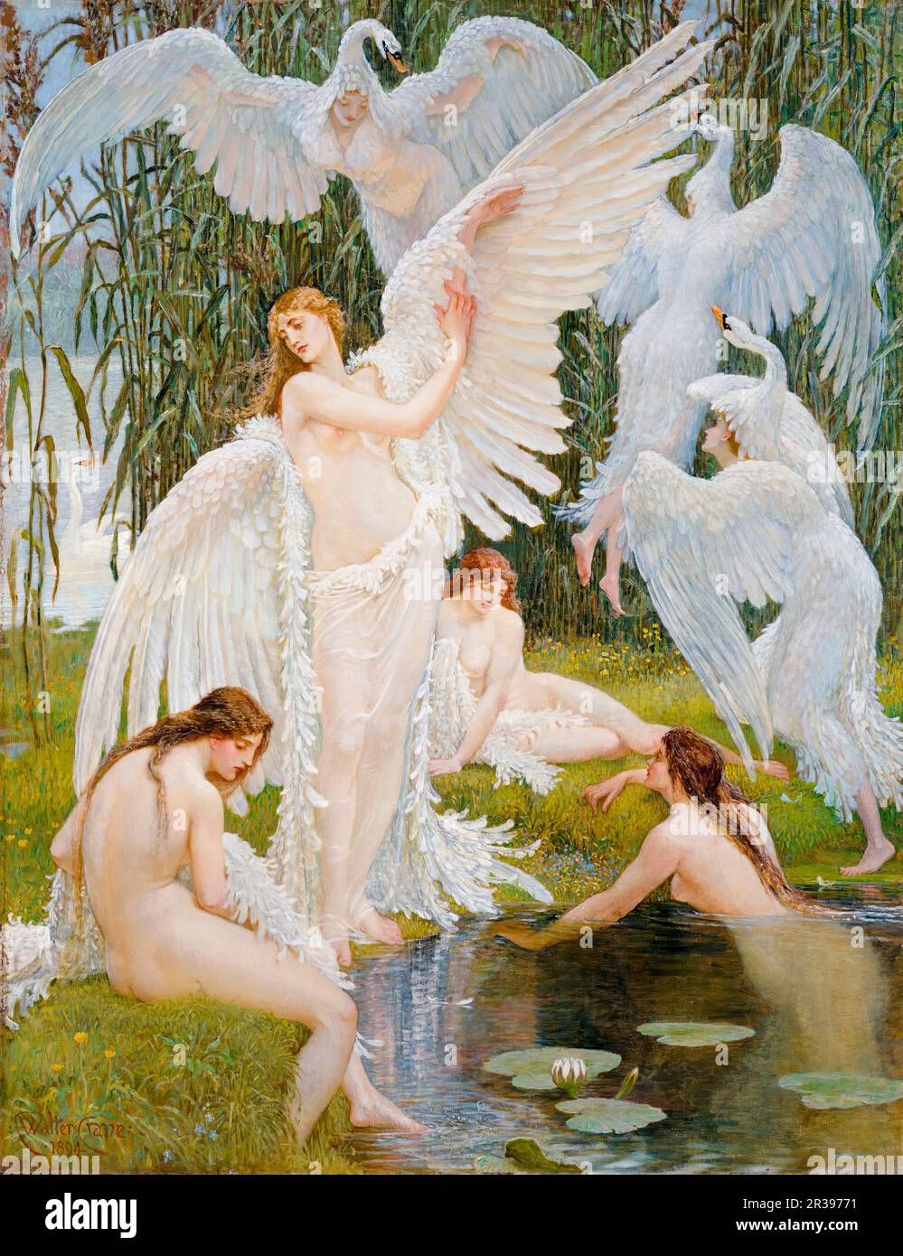 Walter Crane, peinture, The Swan Maidens, 1894 Banque D'Images