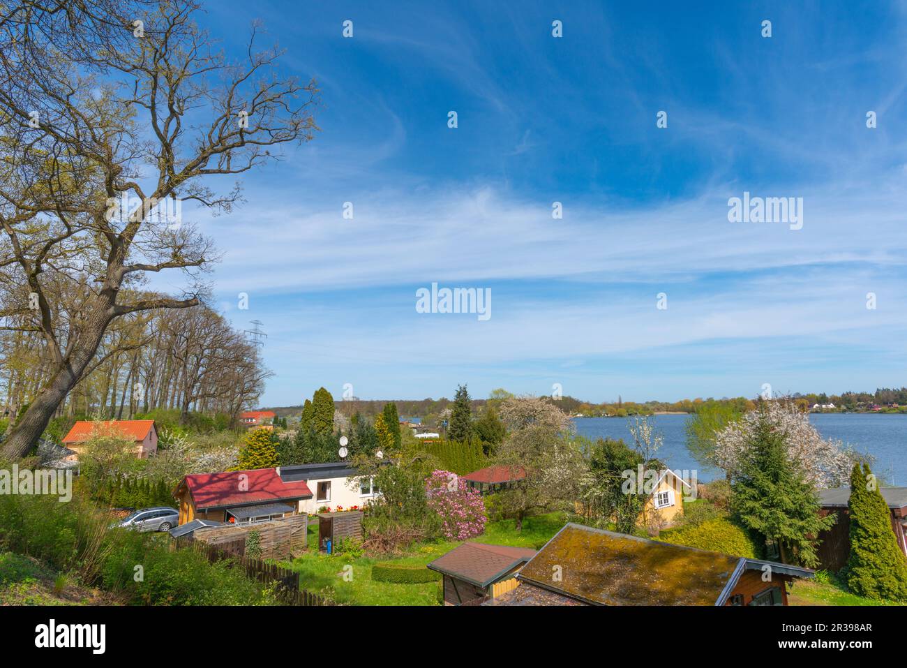Terrain de jardin au bord du lac Tiefwarensee, ville Waren, Mueritz, Mecklemburgische Seenplatte, Mecklenburg-Poméranie occidentale, Allemagne de l'est Europe centrale Banque D'Images
