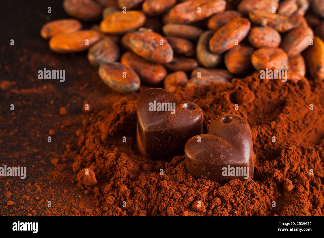 Ingrédients pour bonbons au chocolat. Concept de production de chocolat Banque D'Images