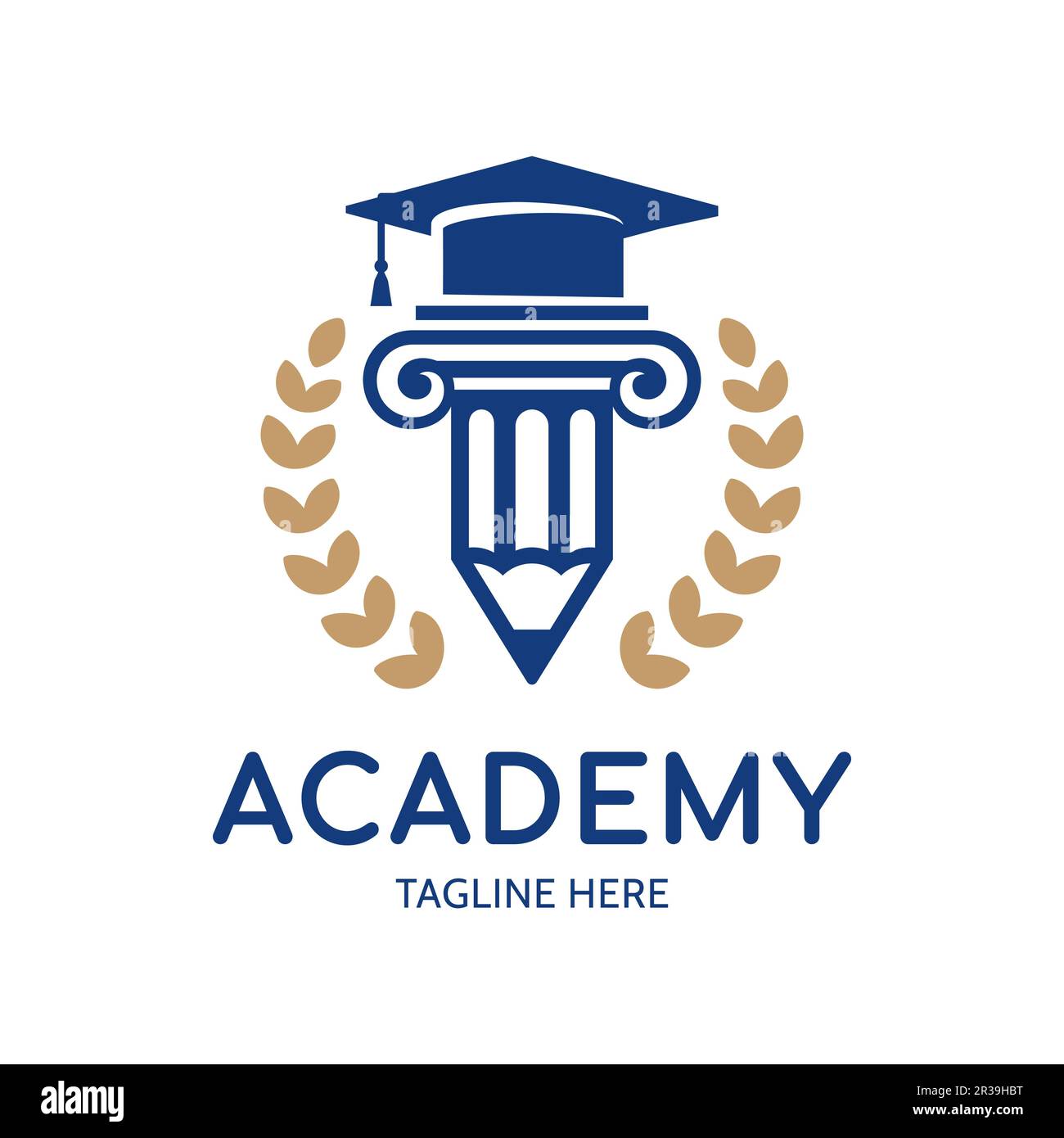Colonne crayon avec capuchon de graduation, logo vectoriel. Logo Education. Isolé sur fond blanc Illustration de Vecteur