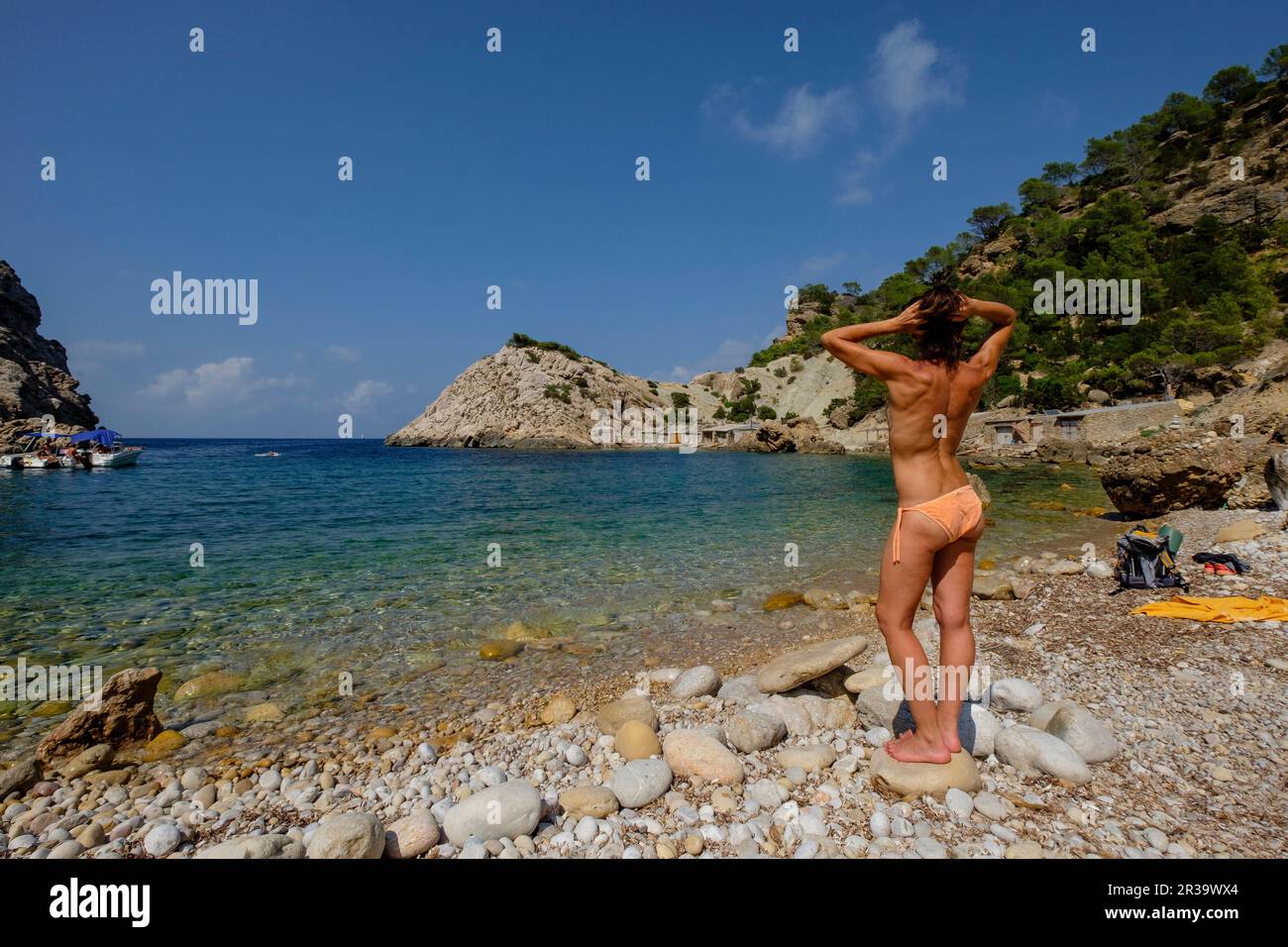 Es Portitxol, Municipio de Sant Joan de LabritjaIbiza, Iles Baléares, Espagne. Banque D'Images