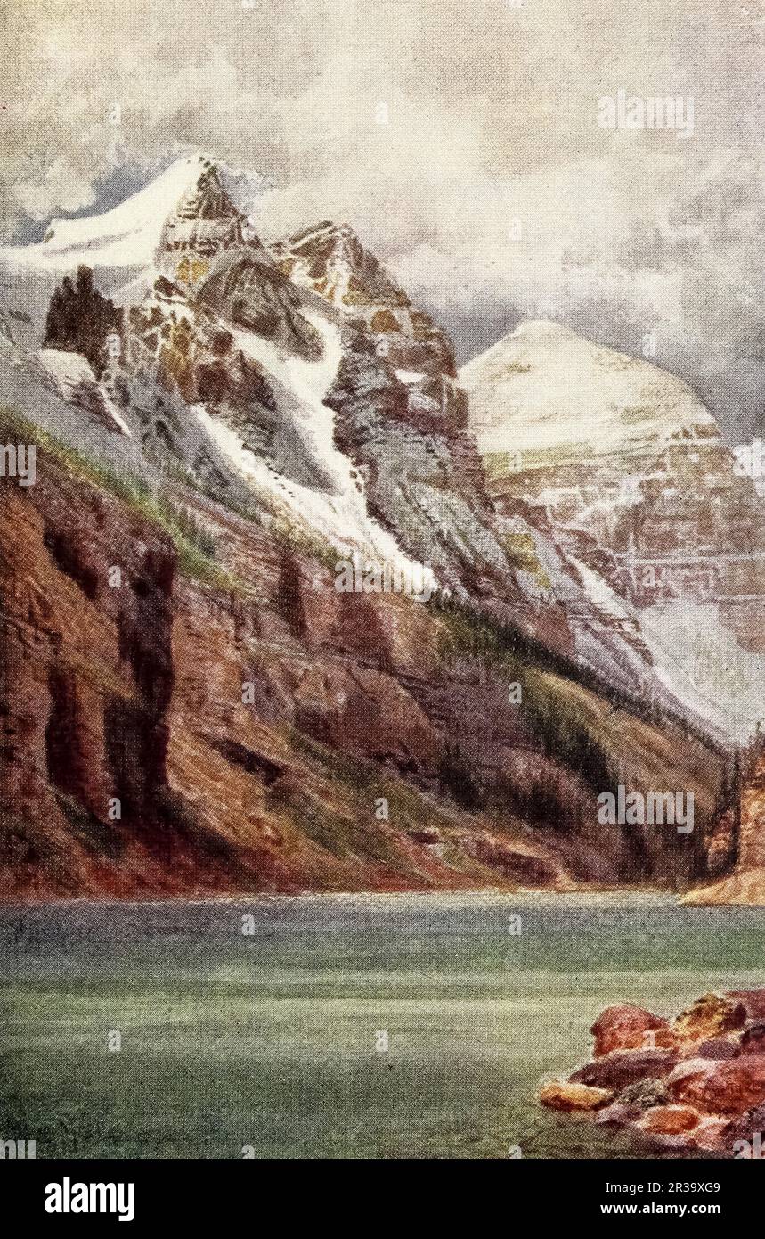 End of Lake Louise et Mount Aberdeen, Alberta, Canada aquarelle de Thomas Mower Martin du livre « Canada » de Wilfred Campbell, publié en 1907 par Adam et Charles Black à Londres Banque D'Images