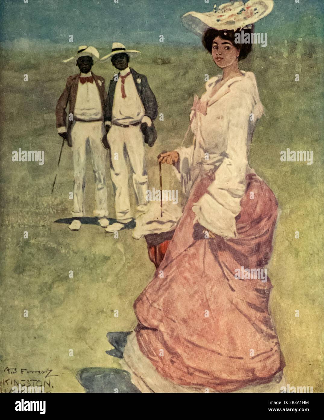 Une dame de couleur sur une course peinte par Archibald Stevenson (A. S.) Forrest, du livre illustré « Jamaïque » de John Henderson, publié à Londres par Adam. Et Charles Black en 1906 Banque D'Images