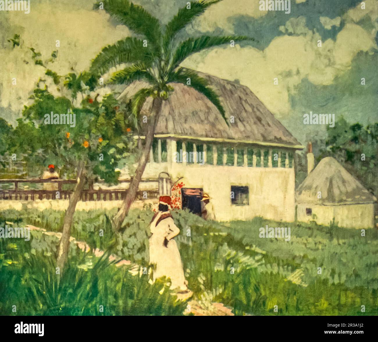 Une maison près de la promenade de Bog peinte par Archibald Stevenson (A. S.) Forrest, du livre illustré « Jamaïque » par John Henderson, publié à Londres par Adam. Et Charles Black en 1906 Banque D'Images