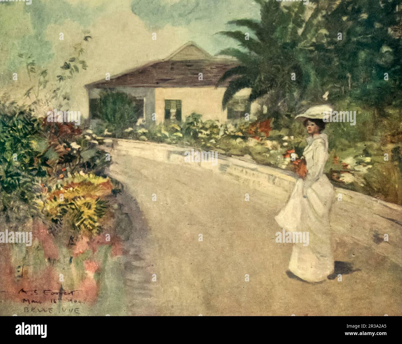 Un bungalow dans les collines peint par Archibald Stevenson (A. S.) Forrest, du livre illustré ' Jamaïque ' par John Henderson, publié à Londres par Adam. Et Charles Black en 1906 Banque D'Images