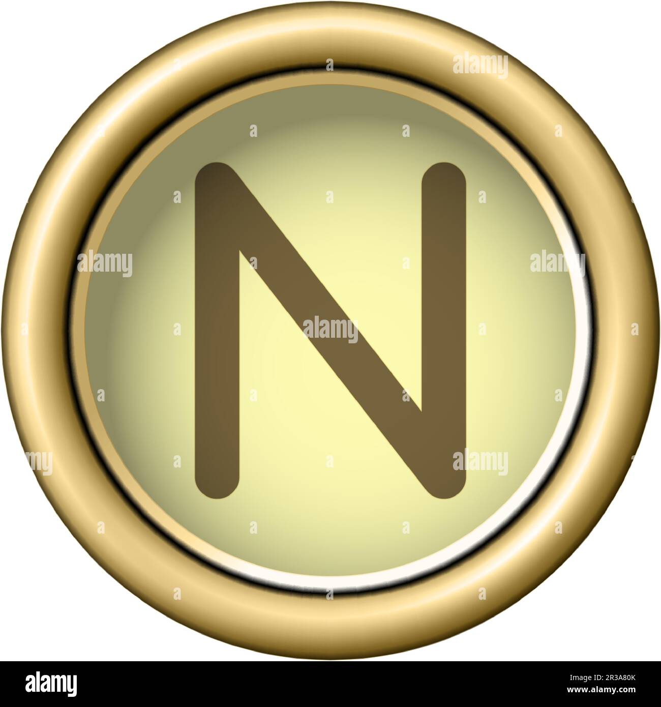 Lettre N. Vintage bouton de machine à écrire doré. Illustration de Vecteur