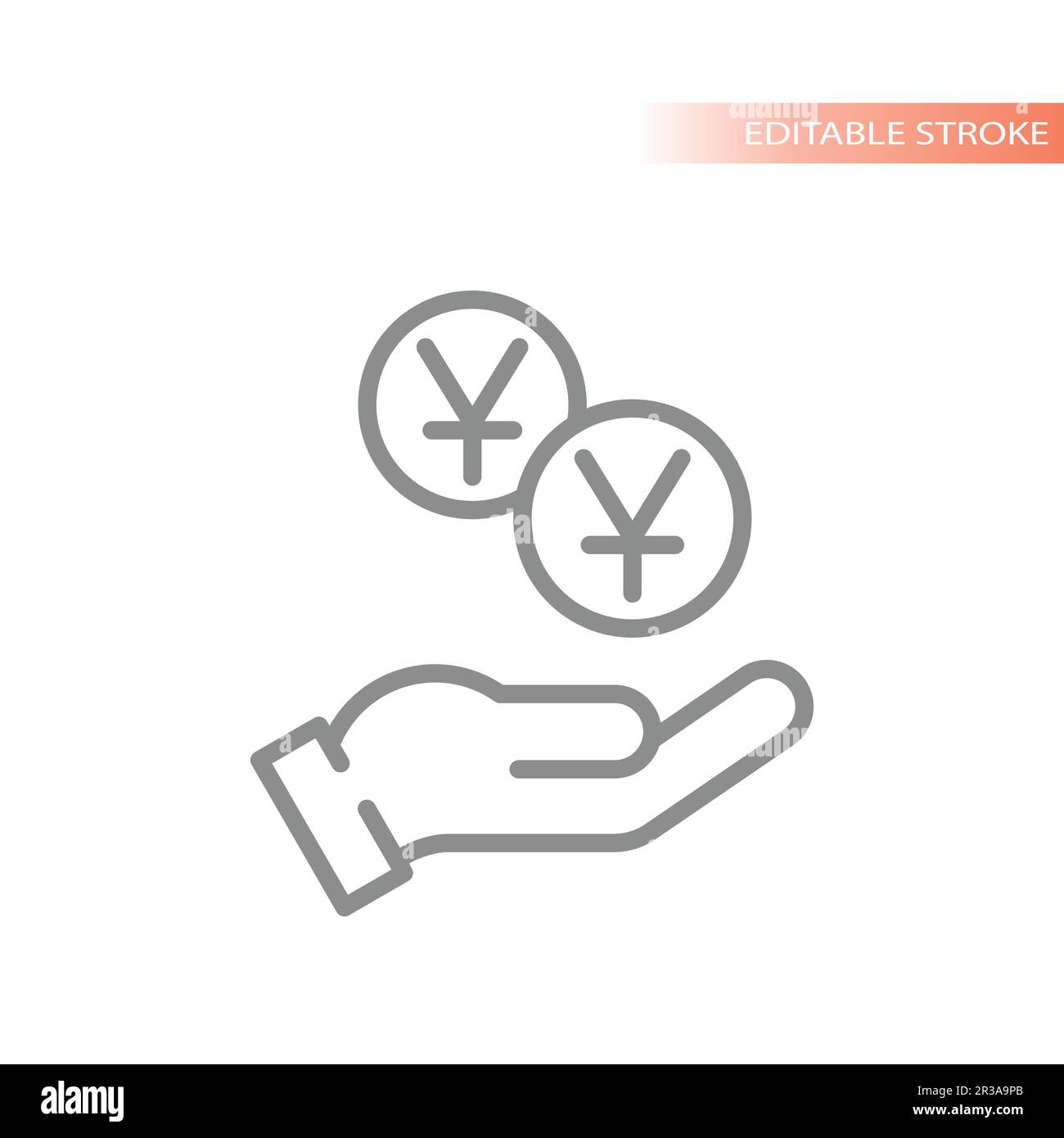 Argent yen, monnaie yuan et icône main. Symbole de vecteur de ligne simple. Illustration de Vecteur