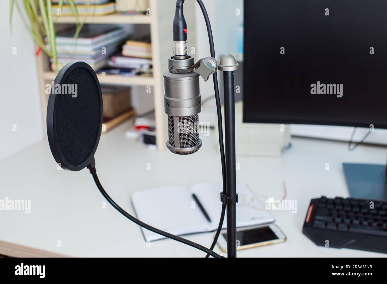 Le microphone professionnel et d'autres équipements de studio pour la diffusion en direct Banque D'Images