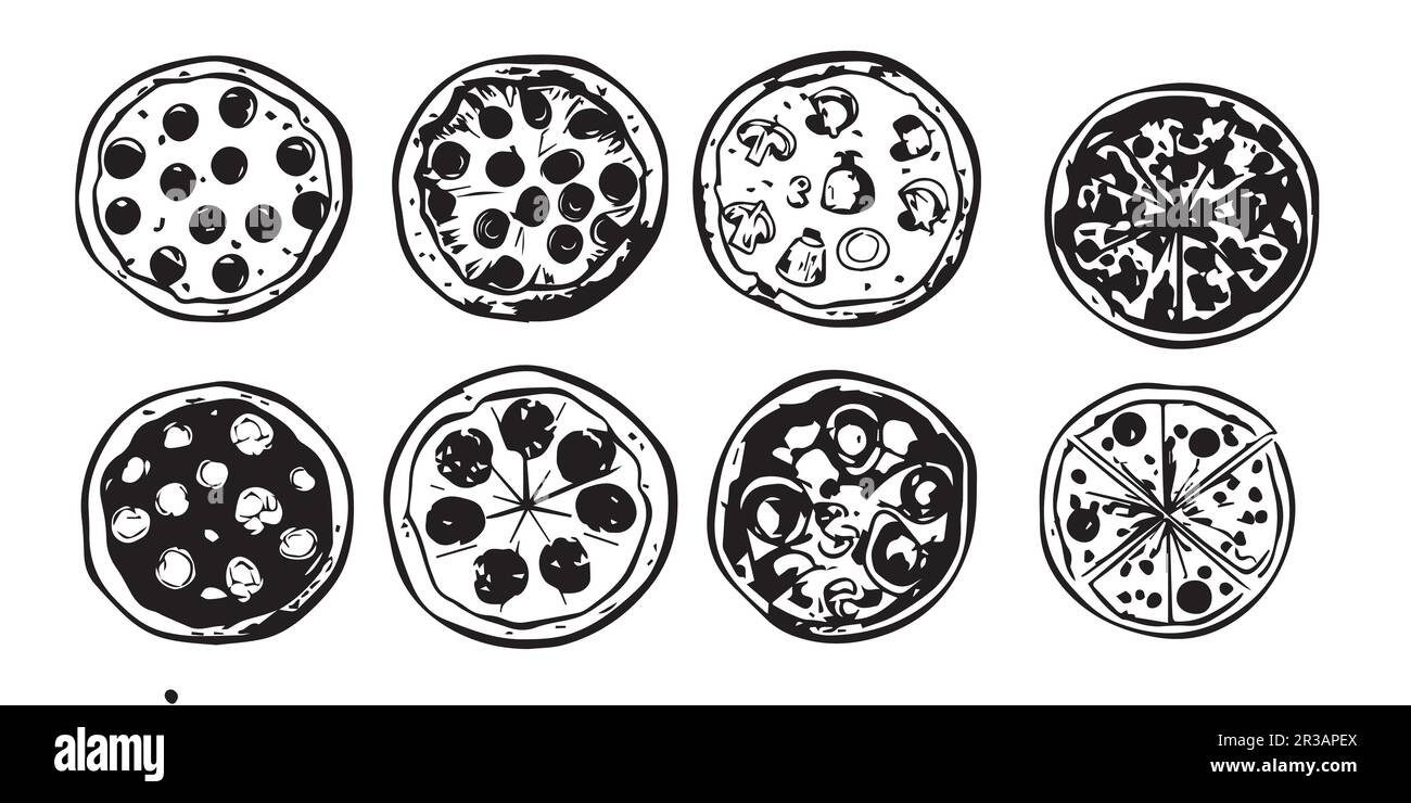 Pizza cartoon Banque d'images noir et blanc - Alamy