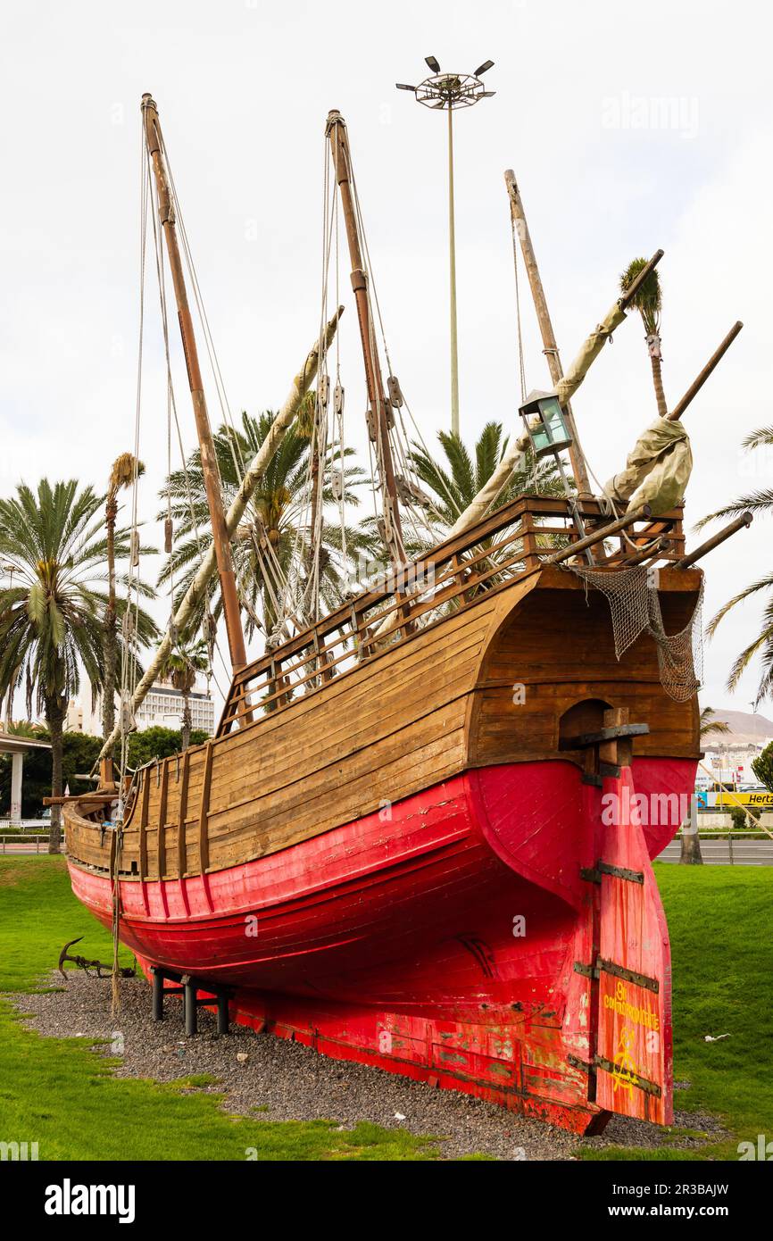 Réplique de Christophe Colomb El Nina Caravel. Carabela la Nina III, Parque Santa Catalina. Las Palmas, Grande Canarie, Espagne Banque D'Images
