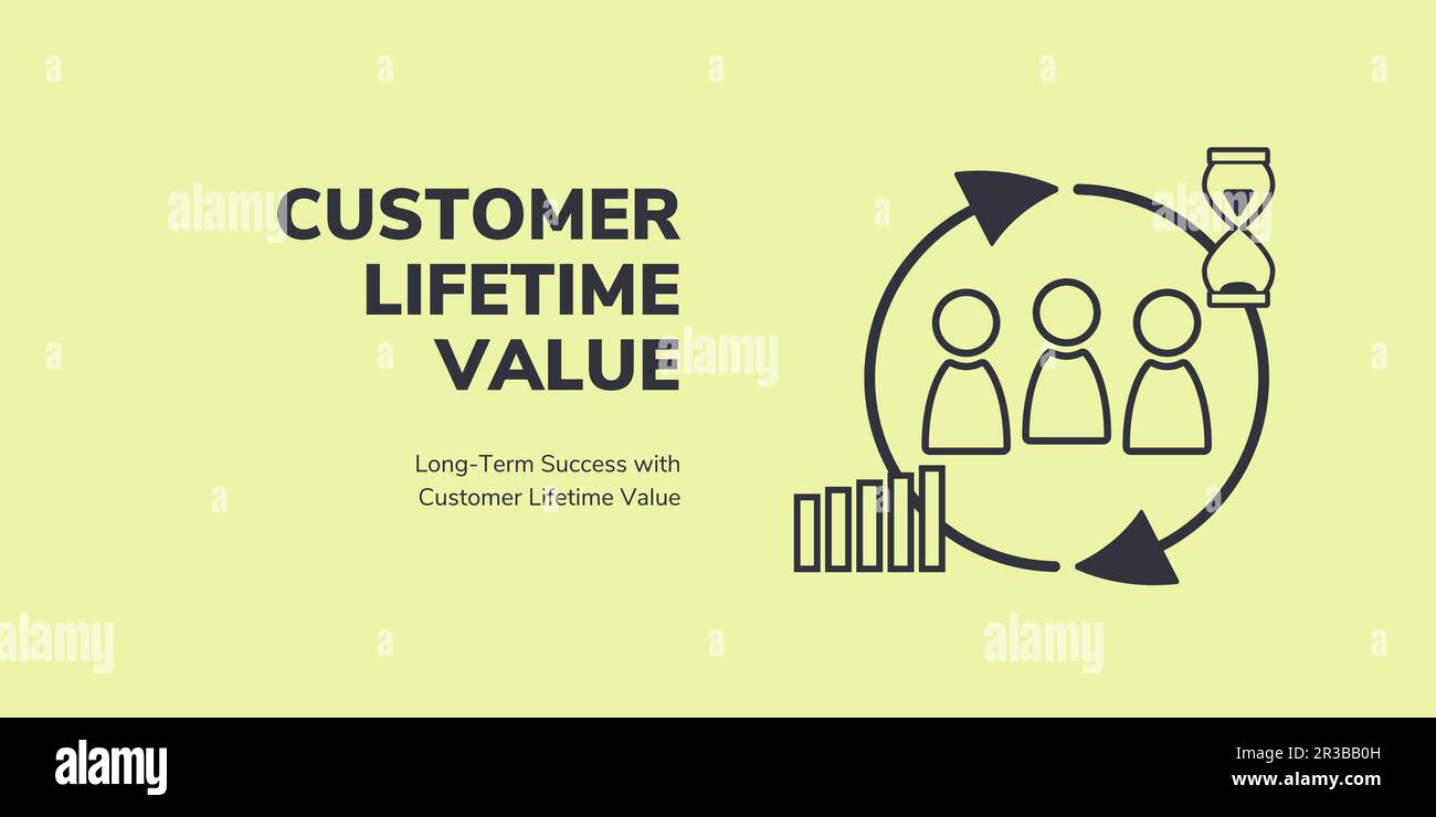 Bannière de valeur à vie du client sur fond jaune. Bannière élégante avec texte noir et icônes pour les entreprises et le marketing Illustration de Vecteur