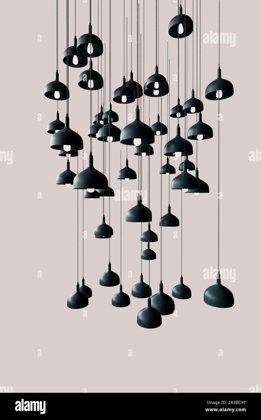 3D rendu des luminaires noirs suspendus sur fond rose Banque D'Images
