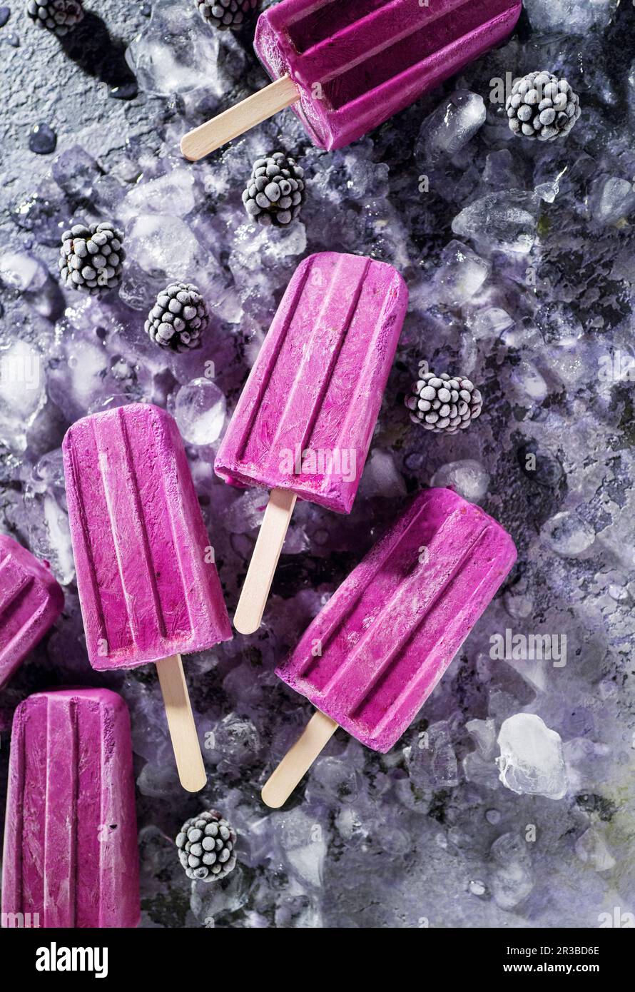 Pop-sutes au yaourt maison au mûre Banque D'Images