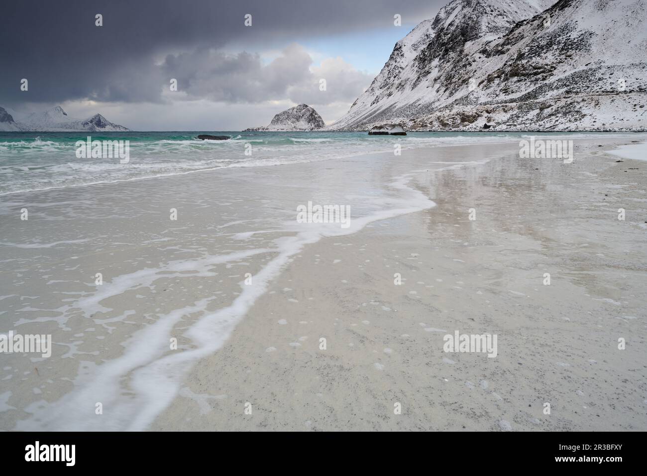 Lofoten Norvège Haukland Beach hiver saison Banque D'Images